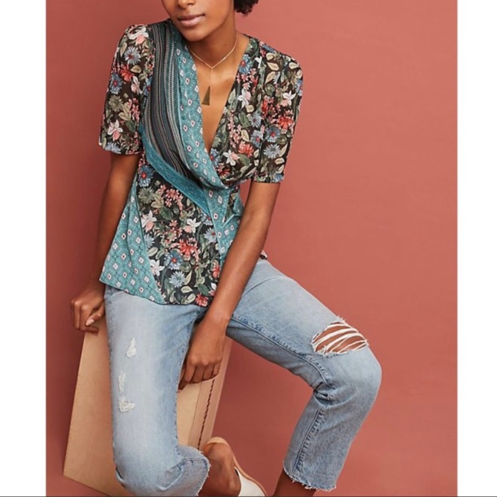 Anthropologie X Tiny Gorgeous Patchwork Wrap Top - image 1
